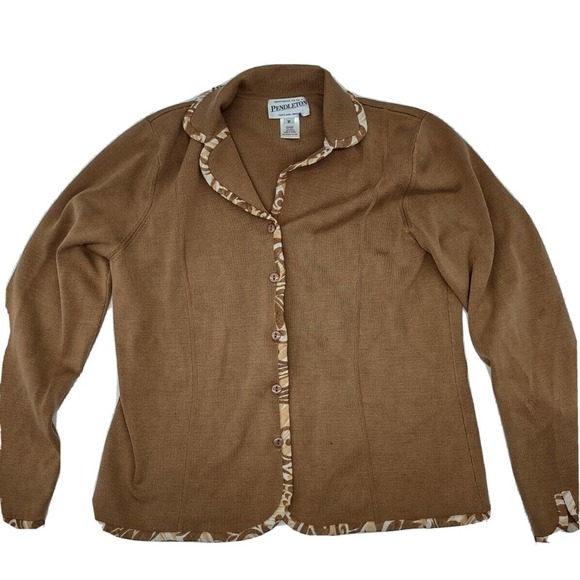 Pendleton Knit Blazer and Skirt Set Outfit Size Medium 8 Brown Beige Silk - Picture 1 of 12